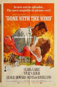 k415 GONE WITH THE WIND one-sheet movie poster R70 Clark Gable, Leigh