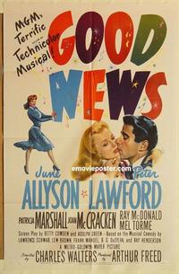 k416 GOOD NEWS one-sheet movie poster '47 June Allyson, Peter Lawford