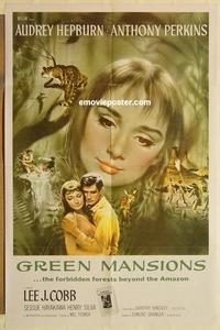 k436 GREEN MANSIONS one-sheet movie poster '59 Audrey Hepburn, Perkins