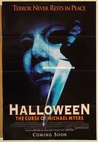 k442 HALLOWEEN 6 advance one-sheet movie poster '95 Curse of Mike Myers!