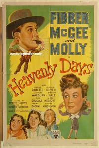 k451 HEAVENLY DAYS one-sheet movie poster '44 Fibber McGee & Molly!