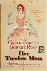k459 HER TWELVE MEN one-sheet movie poster '54 Greer Garson, Robert Ryan