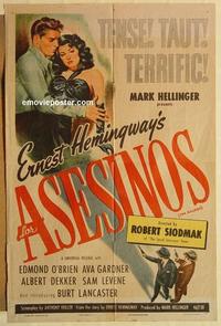 k562 KILLERS Spanish/US one-sheet movie poster '46 Lancaster, Gardner