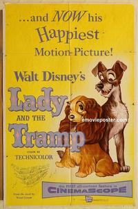 k579 LADY & THE TRAMP one-sheet movie poster '55 Walt Disney classic!