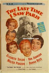 k594 LAST TIME I SAW PARIS one-sheet movie poster '54 Elizabeth Taylor