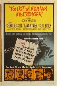 k609 LIST OF ADRIAN MESSENGER one-sheet movie poster '63 John Huston