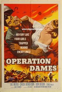 k744 OPERATION DAMES one-sheet movie poster '59 WWII, sexy Eve Meyer!