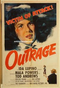 k747 OUTRAGE one-sheet movie poster '50 Mala Powers, Ida Lupino