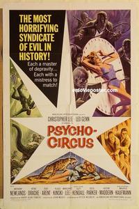 k797 PSYCHO-CIRCUS one-sheet movie poster '67 Christopher Lee, AIP horror!