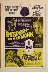 k810 RASPUTIN THE MAD MONK/REPTILE one-sheet movie poster '66 horror!