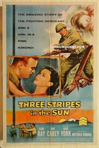 m018 THREE STRIPES IN THE SUN one-sheet movie poster '55 Aldo Ray, Carey