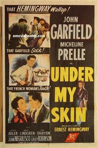 m074 UNDER MY SKIN one-sheet movie poster '50 John Garfield, Prelle