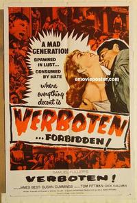 m090 VERBOTEN one-sheet movie poster '59 Sam Fuller, World War II