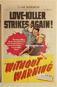 m133 WITHOUT WARNING one-sheet movie poster '52 Adam Williams
