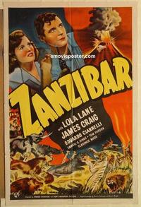 m156 ZANZIBAR one-sheet movie poster '40 Lola Lane, James Craig, Africa!