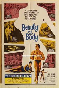 n083 BEAUTY & THE BODY one-sheet movie poster '63 sexy male beefcake!