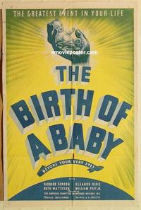 n099 BIRTH OF A BABY one-sheet movie poster R58 Dick Gordon, Eleanor King
