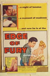 n303 EDGE OF FURY one-sheet movie poster '57 moment of madness!