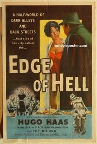 n304 EDGE OF HELL one-sheet movie poster '56 Hugo Haas, very bad girl!