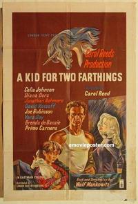n010 KID FOR 2 FARTHINGS English one-sheet movie poster '56 Johnson, Dors