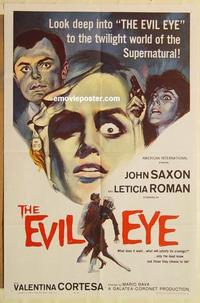n328 EVIL EYE one-sheet movie poster '64 John Saxon, Mario Bava