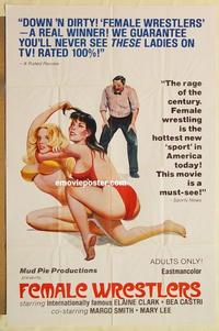 n348 FEMALE WRESTLERS one-sheet movie poster '70s down 'n' dirty!