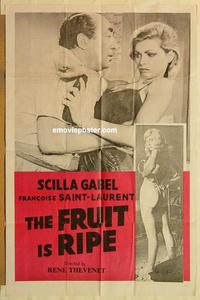 n414 FRUIT IS RIPE one-sheet movie poster '60 half-dressed French babe!