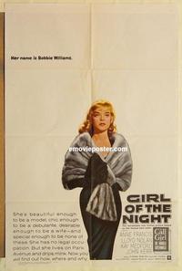 n430 GIRL OF THE NIGHT one-sheet movie poster '60 prostitute Anne Francis!