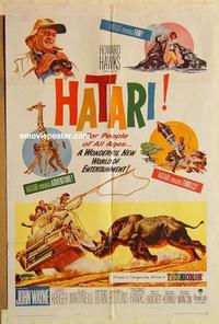 n488 HATARI one-sheet movie poster '62 John Wayne, Howard Hawks