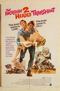 n576 INCREDIBLE TWO HEADED TRANSPLANT one-sheet movie poster '71 wacky!