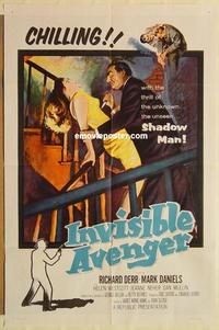 n583 INVISIBLE AVENGER one-sheet movie poster '58 Shadow Man, cool image!