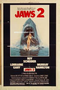 n600 JAWS 2 one-sheet movie poster '78 Roy Scheider, man-eating shark!