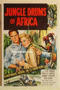 n612 JUNGLE DRUMS OF AFRICA one-sheet movie poster '52 Moore, whole serial!