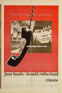 n634 KLUTE rare alternate style 1sh '71 Donald Sutherland & Jane Fonda, dangling telephone art!