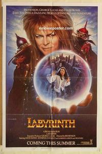 n639 LABYRINTH teaser one-sheet movie poster '86 David Bowie, Jim Henson