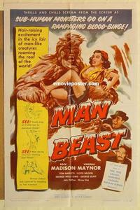n705 MAN BEAST one-sheet movie poster '56 horror, Yeti monsters!
