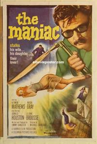 n715 MANIAC one-sheet movie poster '63 Kerwin Mathews, Hammer horror!