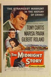 n756 MIDNIGHT STORY one-sheet movie poster '57 Tony Curtis, San Francisco!