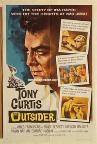 n855 OUTSIDER one-sheet movie poster '62 Tony Curtis, Iwo Jima, WWII!