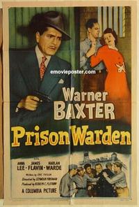n894 PRISON WARDEN one-sheet movie poster '49 Warner Baxter, Anna Lee