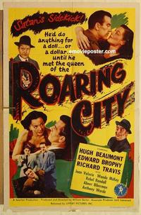 n937 ROARING CITY one-sheet movie poster '51 Hugh Beaumont, film noir!