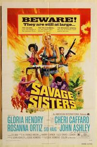n965 SAVAGE SISTERS one-sheet movie poster '74 Cheri Caffaro, bad girls!