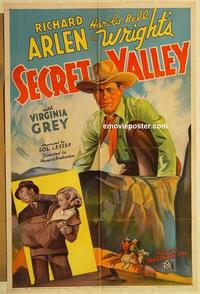 n971 SECRET VALLEY one-sheet movie poster '37 Richard Arlen, stone litho!