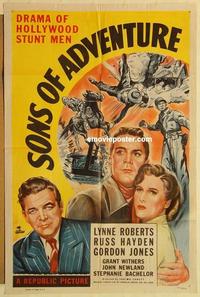 p014 SONS OF ADVENTURE one-sheet movie poster '48 Yakima Canutt, stuntmen!