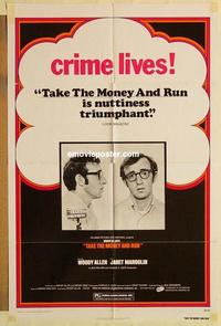 p058 TAKE THE MONEY & RUN one-sheet movie poster R70s Woody Allen, crime!