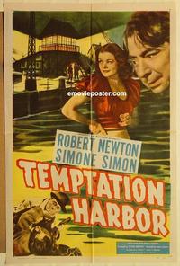 p072 TEMPTATION HARBOR one-sheet movie poster '48 Simone Simon, Newton