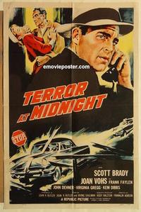 p078 TERROR AT MIDNIGHT one-sheet movie poster '56 Scott Brady film noir!