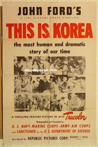p090 THIS IS KOREA one-sheet movie poster '51 John Ford war documentary!