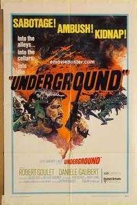 p128 UNDERGROUND one-sheet movie poster '70 Robert Goulet, WWII!