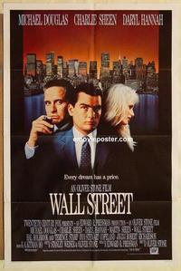 p145 WALL STREET int'l one-sheet movie poster '87 Michael Douglas, Sheen